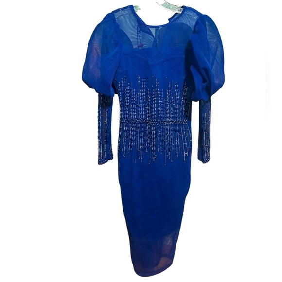 sauvage Dresses & Skirts - Sauvage airtech fabric mesh fish like net fabric puff sleeve dress size 48